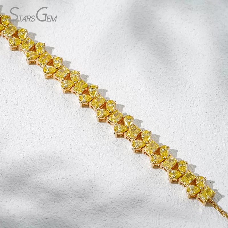2.5×3.5mm Radiant Cut & Pear Cut Yellow Lab Grown Diamond 18K Yellow Gold Diamond Bracelet