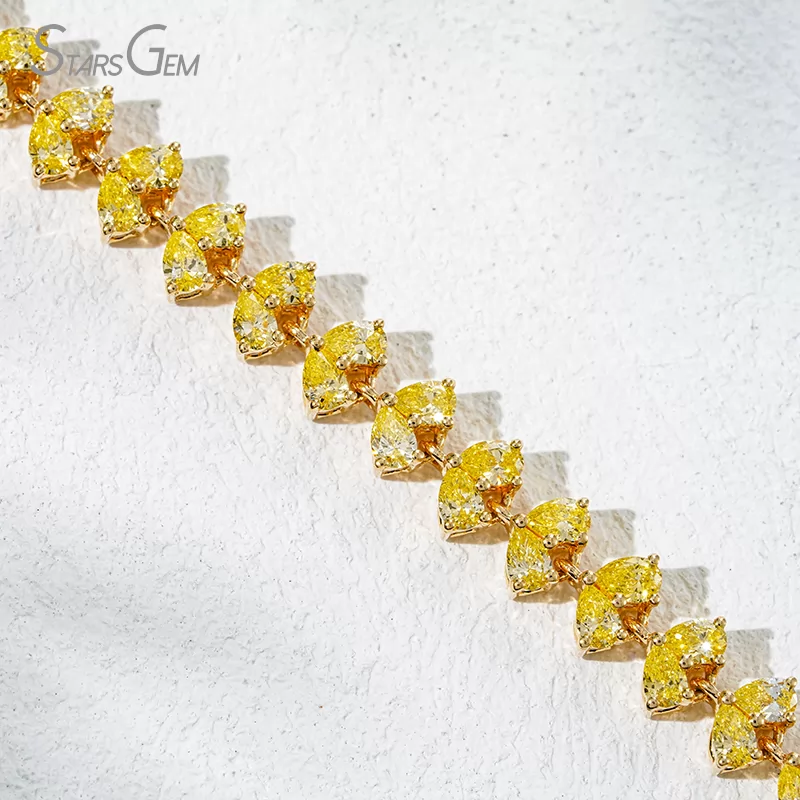 2×3mm Pear Cut Yellow Lab Grown Diamond 18K Yellow Gold Tennis Bracelet