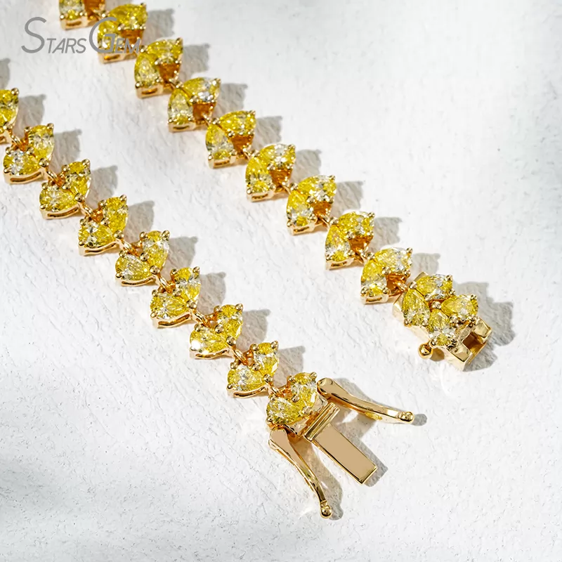 2×3mm Pear Cut Yellow Lab Grown Diamond 18K Yellow Gold Tennis Bracelet