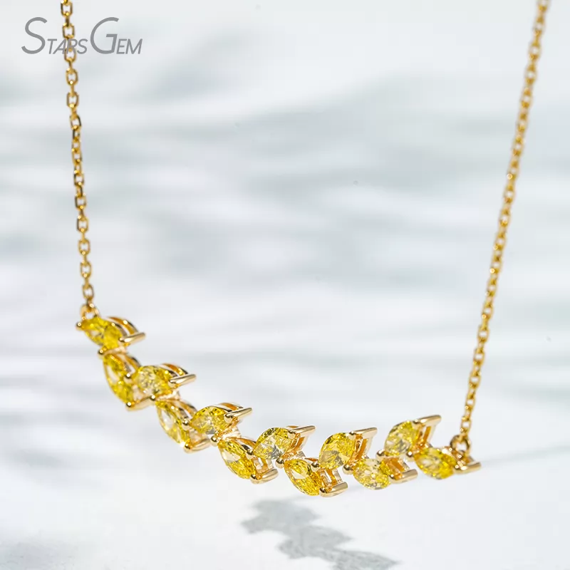 2.5×5mm Marquise Cut Yellow Lab Grown Diamond 18K Yellow Gold Diamond Pendant Necklace