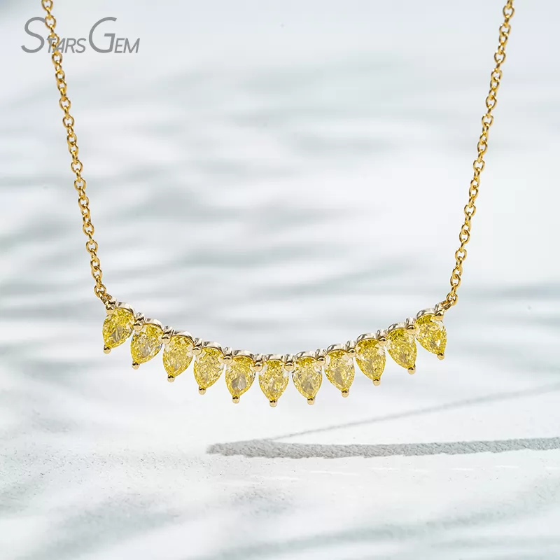 3×4.5mm Pear Cut Yellow Lab Grown Diamond 18K Yellow Gold Diamond Necklace