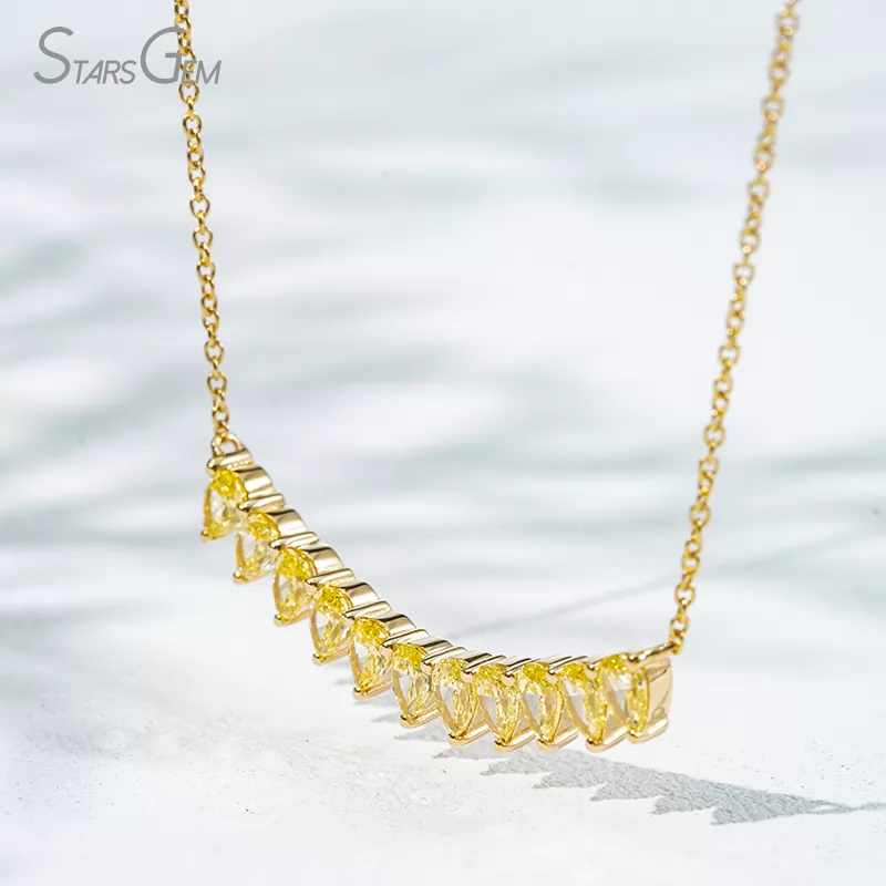 3×4.5mm Pear Cut Yellow Lab Grown Diamond 18K Yellow Gold Diamond Necklace