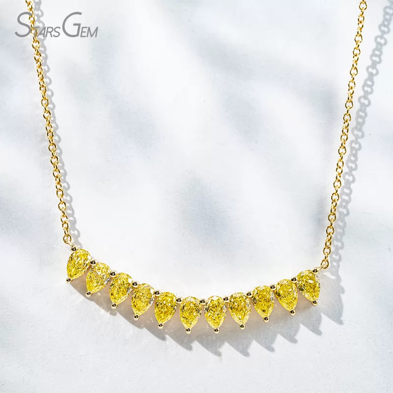3×4.5mm Pear Cut Yellow Lab Grown Diamond 18K Yellow Gold Diamond Necklace