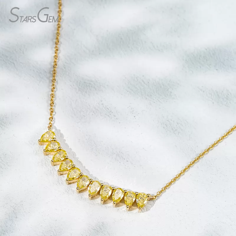 3×4.5mm Pear Cut Yellow Lab Grown Diamond 18K Yellow Gold Diamond Necklace