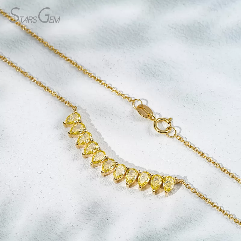 3×4.5mm Pear Cut Yellow Lab Grown Diamond 18K Yellow Gold Diamond Necklace