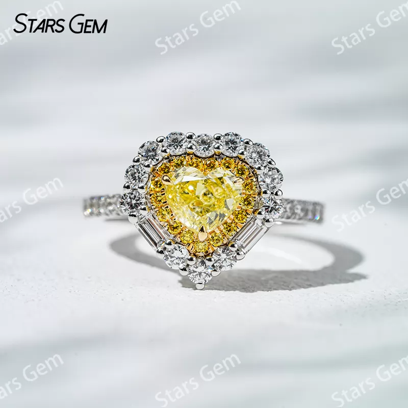 5.38×6.09mm Heart Cut Yellow Lab Grown Diamond 18K White Gold Halo Engagement Ring