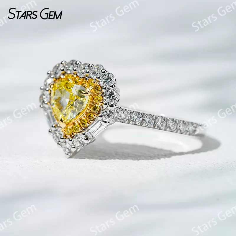 5.38×6.09mm Heart Cut Yellow Lab Grown Diamond 18K White Gold Halo Engagement Ring