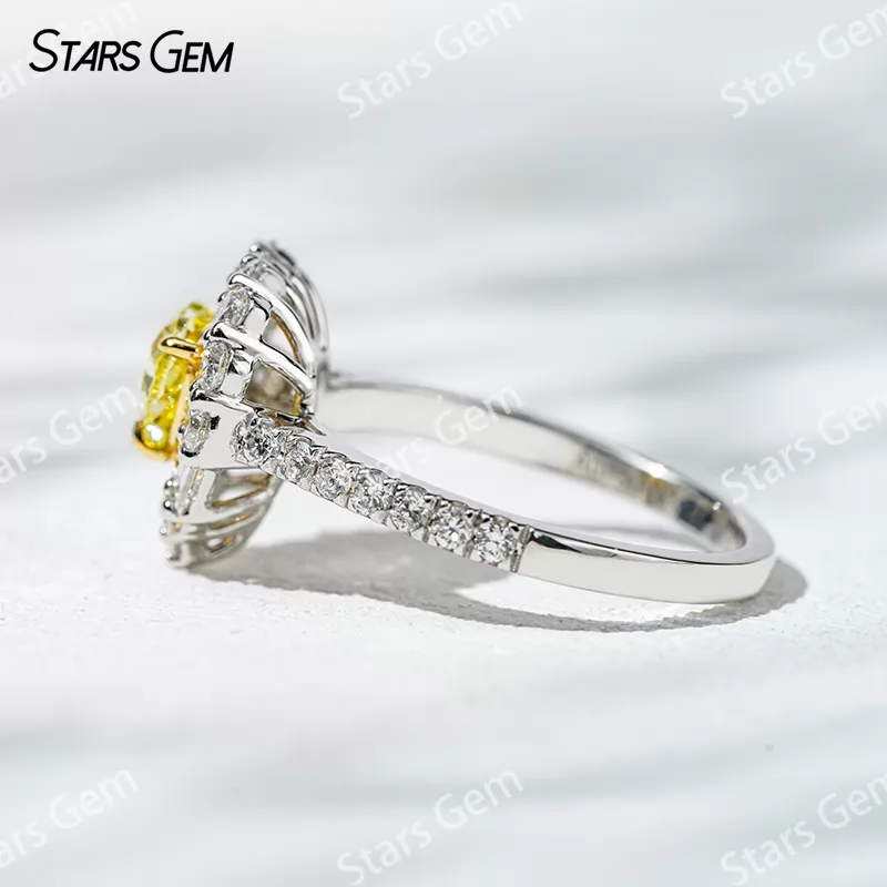 5.38×6.09mm Heart Cut Yellow Lab Grown Diamond 18K White Gold Halo Engagement Ring