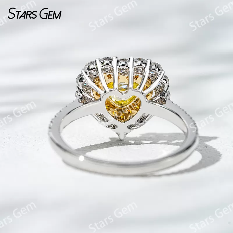 5.38×6.09mm Heart Cut Yellow Lab Grown Diamond 18K White Gold Halo Engagement Ring