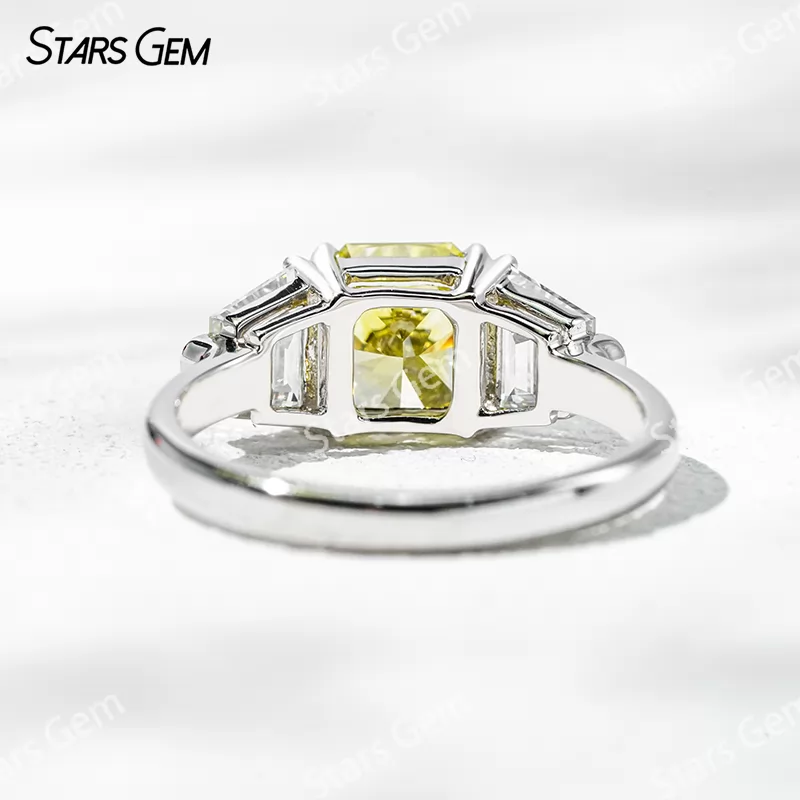 6.4×6.8mm Radiant Cut Yellow Lab Grown Diamond 18K White Gold Three Stone Engagement Ring