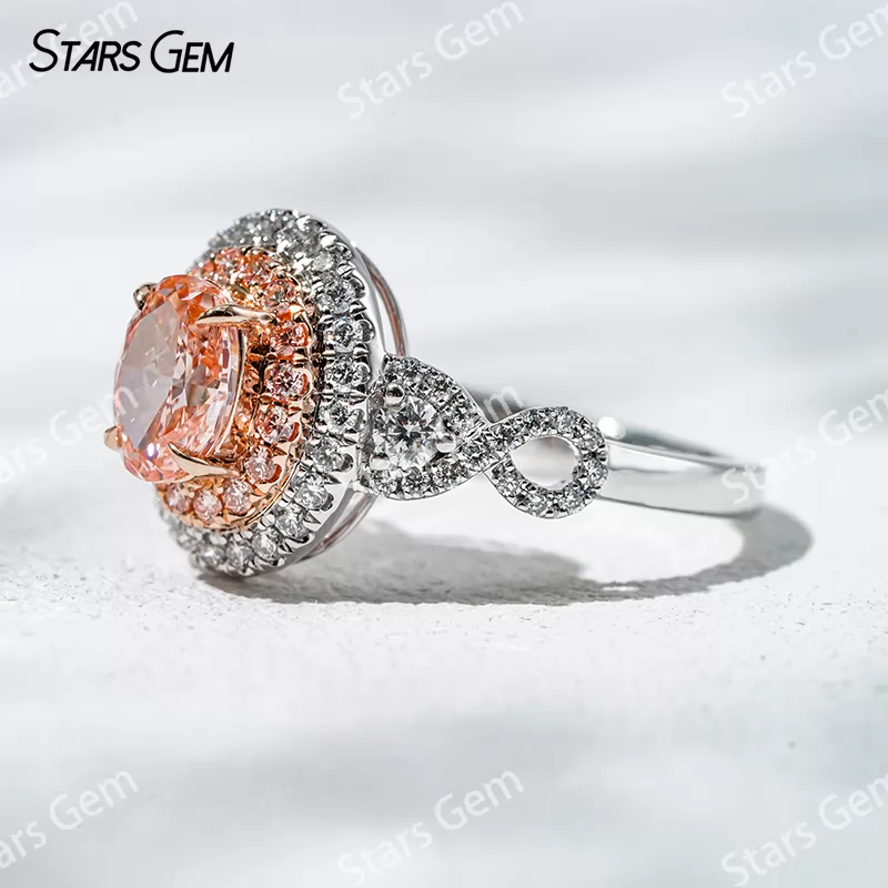7.39×5.54mm Oval Cut Pink Lab Grown Diamond 18K White Gold Halo Engagement Ring