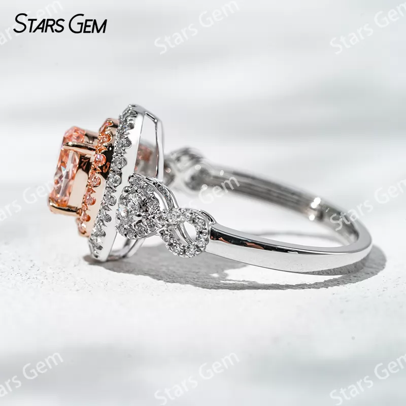 7.39×5.54mm Oval Cut Pink Lab Grown Diamond 18K White Gold Halo Engagement Ring