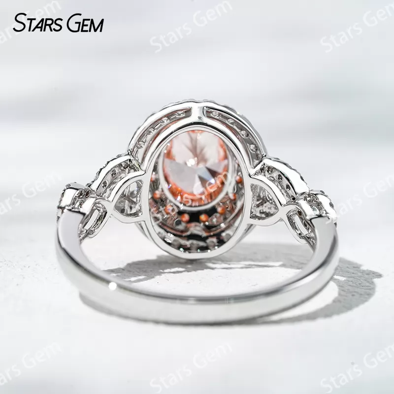 7.39×5.54mm Oval Cut Pink Lab Grown Diamond 18K White Gold Halo Engagement Ring