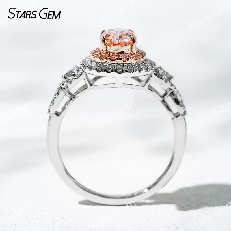 7.39×5.54mm Oval Cut Pink Lab Grown Diamond 18K White Gold Halo Engagement Ring