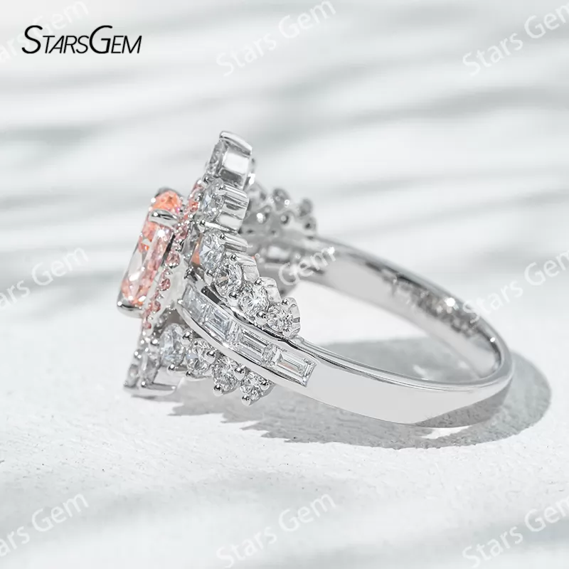 7.58×5.58mm Oval Cut Pink Lab Grown Diamond 18K White Gold Halo Engagement Ring