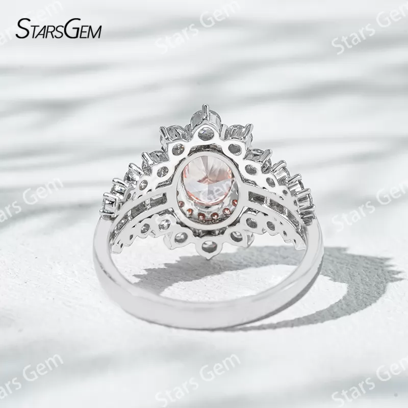 7.58×5.58mm Oval Cut Pink Lab Grown Diamond 18K White Gold Halo Engagement Ring