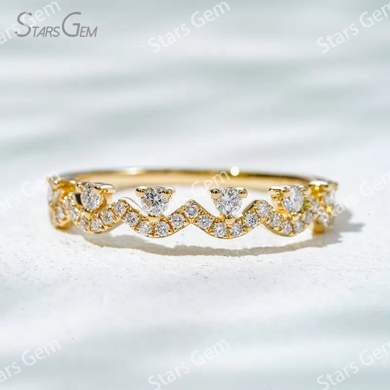 2mm Round Brilliant Cut Lab Grown Diamond 18K Gold Half circle Diamond Eternity Ring