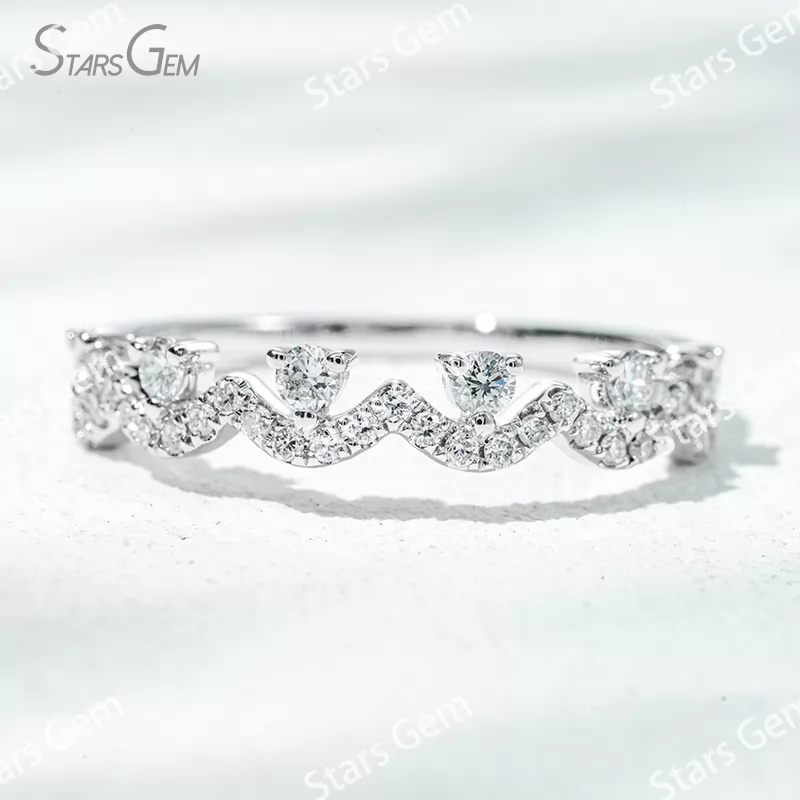 2mm Round Brilliant Cut Lab Grown Diamond 18K Gold Half circle Diamond Eternity Ring