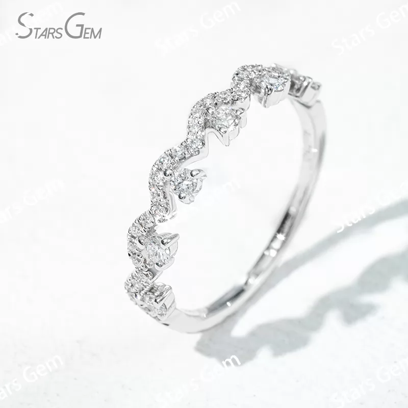 2mm Round Brilliant Cut Lab Grown Diamond 18K Gold Half circle Diamond Eternity Ring