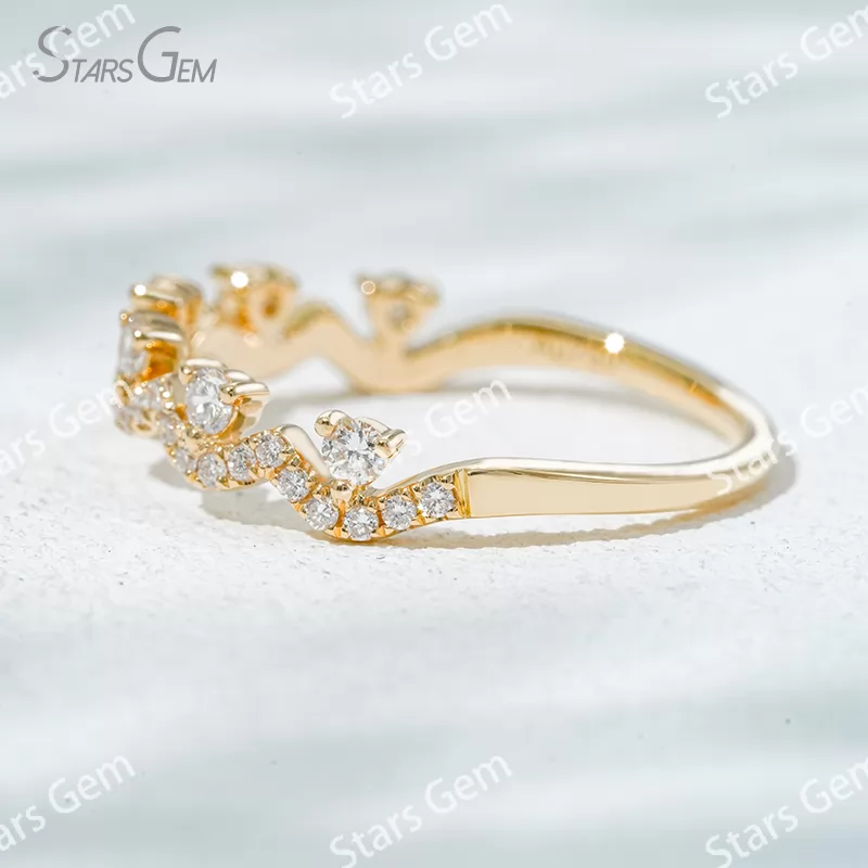 2mm Round Brilliant Cut Lab Grown Diamond 18K Gold Half circle Diamond Eternity Ring