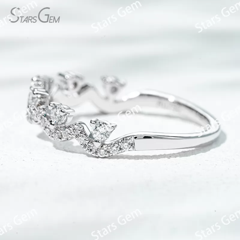 2mm Round Brilliant Cut Lab Grown Diamond 18K Gold Half circle Diamond Eternity Ring