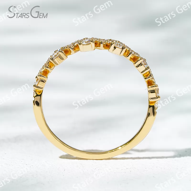 2mm Round Brilliant Cut Lab Grown Diamond 18K Gold Half circle Diamond Eternity Ring