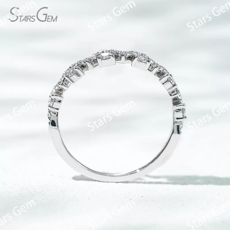 2mm Round Brilliant Cut Lab Grown Diamond 18K Gold Half circle Diamond Eternity Ring