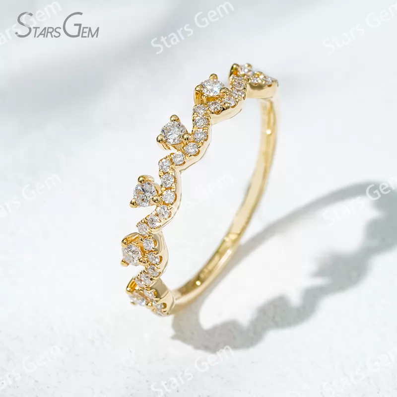 2mm Round Brilliant Cut Lab Grown Diamond 18K Gold Half circle Diamond Eternity Ring