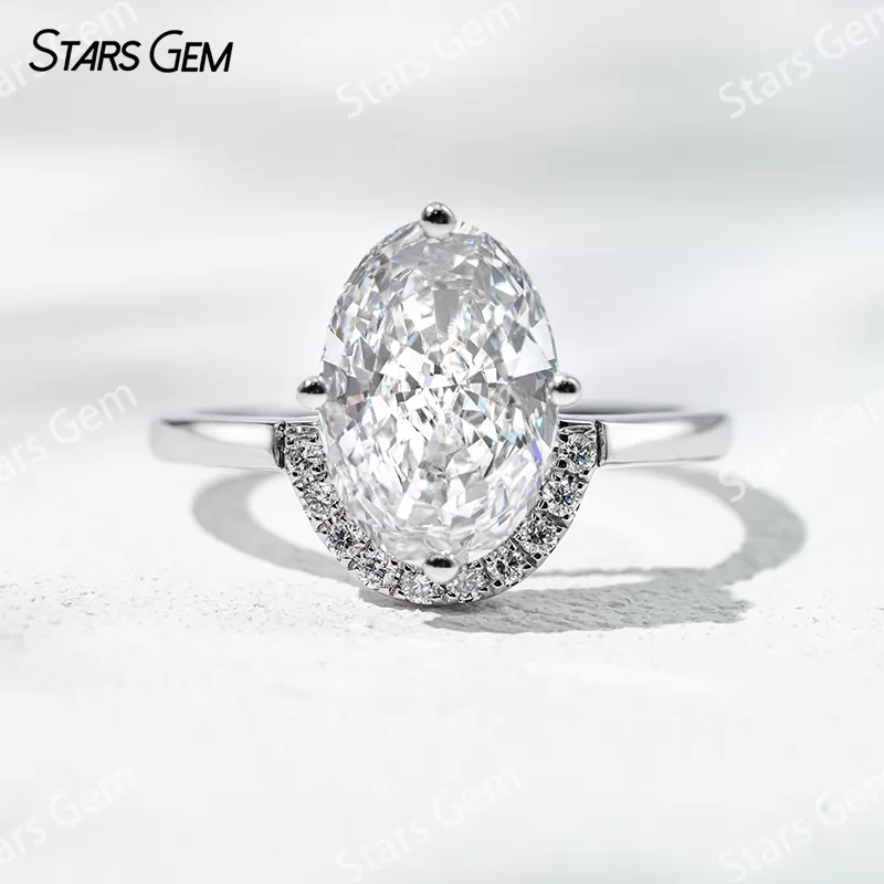 7.6×10.9mm Oval Cut Lab Grown Diamond With Side Diamond 18K White Gold Engagement Ring