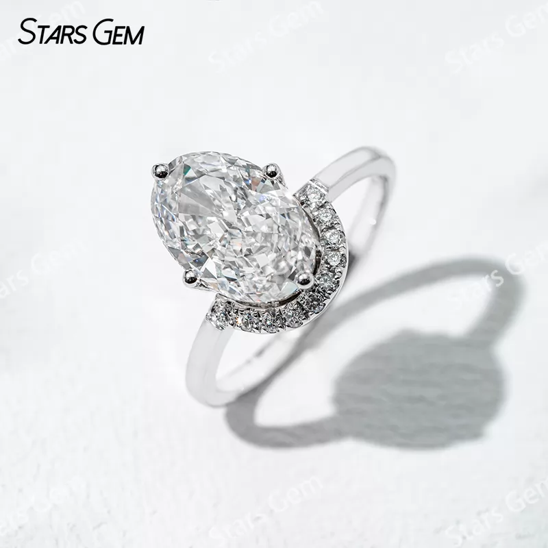 7.6×10.9mm Oval Cut Lab Grown Diamond With Side Diamond 18K White Gold Engagement Ring
