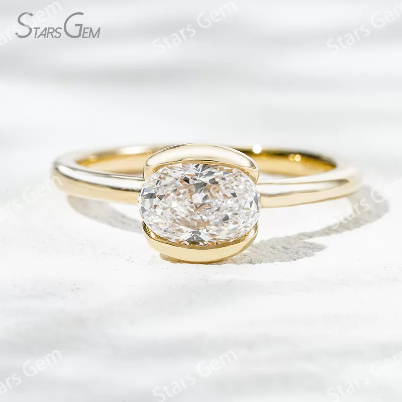 5.5×7.7mm Oval Cut Lab Grown Diamond 14K Yellow Gold Tension Set Engagement Ring
