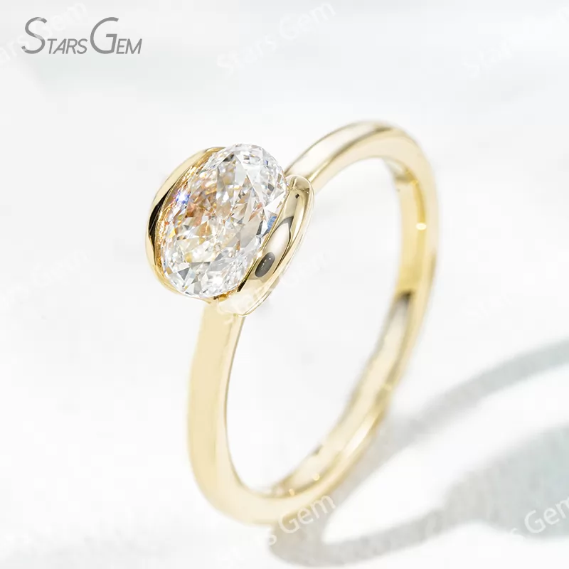 5.5×7.7mm Oval Cut Lab Grown Diamond 14K Yellow Gold Tension Set Engagement Ring