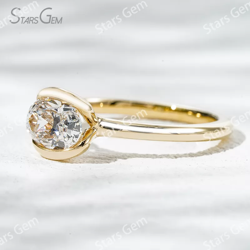 5.5×7.7mm Oval Cut Lab Grown Diamond 14K Yellow Gold Tension Set Engagement Ring