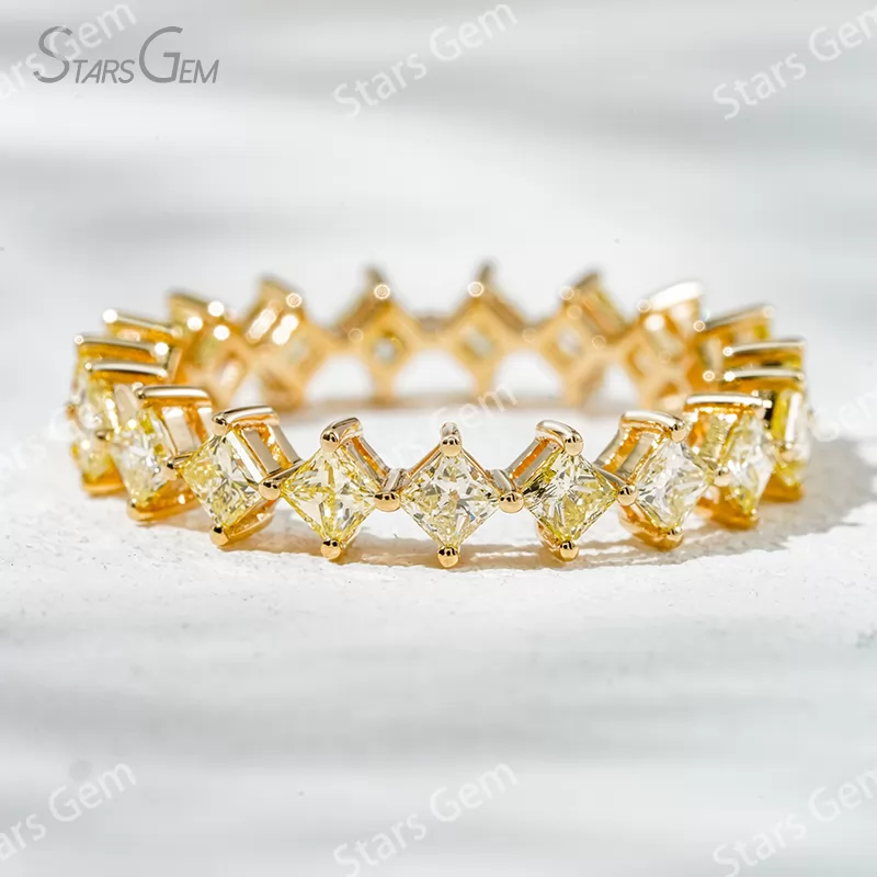 2.3×2.3mm Princess Cut Yellow Lab Grown Diamond 18K Yellow Gold Diamond Eternity Ring