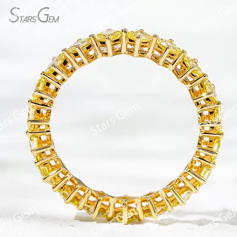 2.3×2.3mm Princess Cut Yellow Lab Grown Diamond 18K Yellow Gold Diamond Eternity Ring