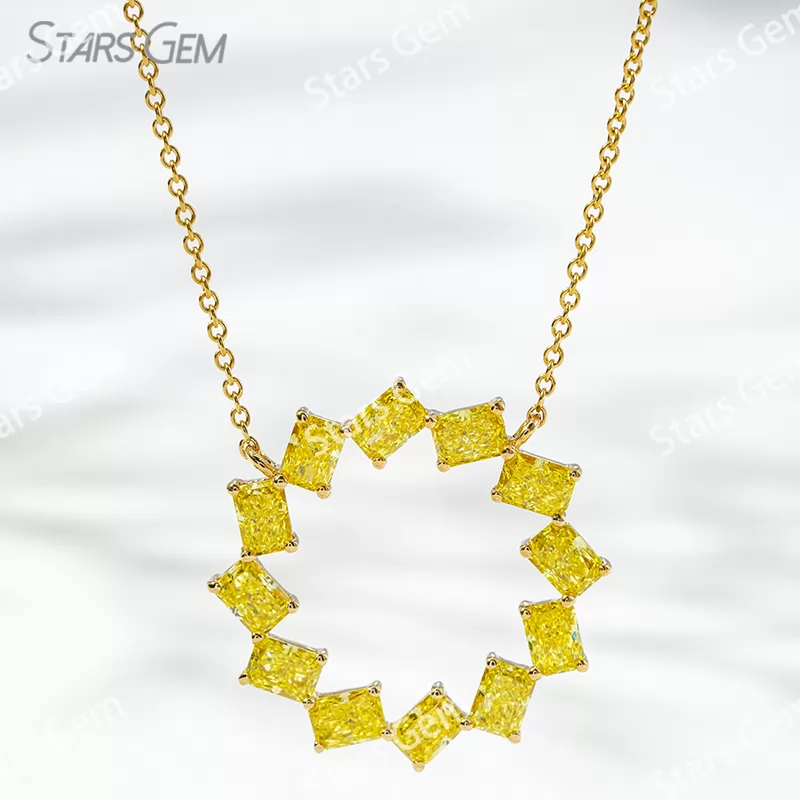 2.5×3.5mm Radiant Cut Yellow Lab Grown Diamond 18K Yellow Gold Diamond Pendant Necklace