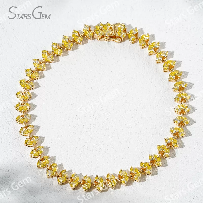 2×3mm Pear Cut Yellow Lab Grown Diamond 18K Yellow Gold Tennis Bracelet