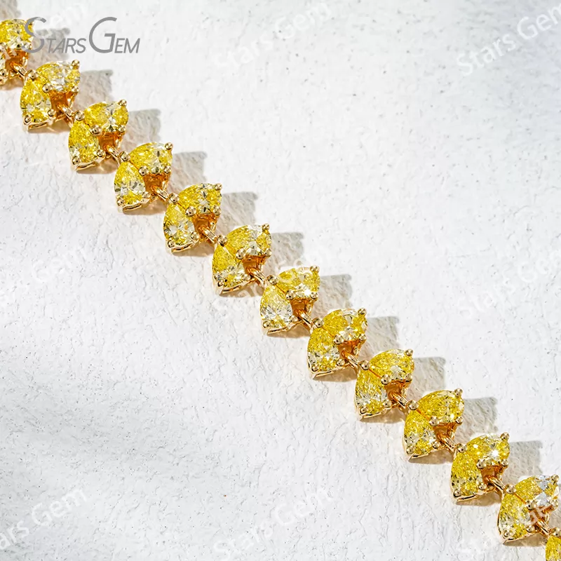 2×3mm Pear Cut Yellow Lab Grown Diamond 18K Yellow Gold Tennis Bracelet