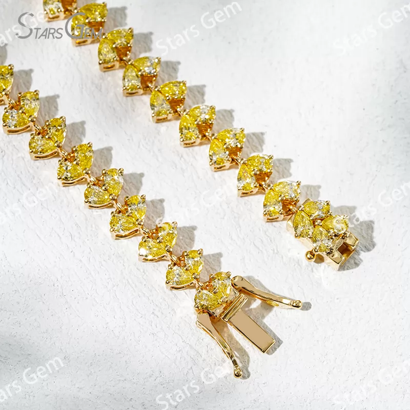 2×3mm Pear Cut Yellow Lab Grown Diamond 18K Yellow Gold Tennis Bracelet
