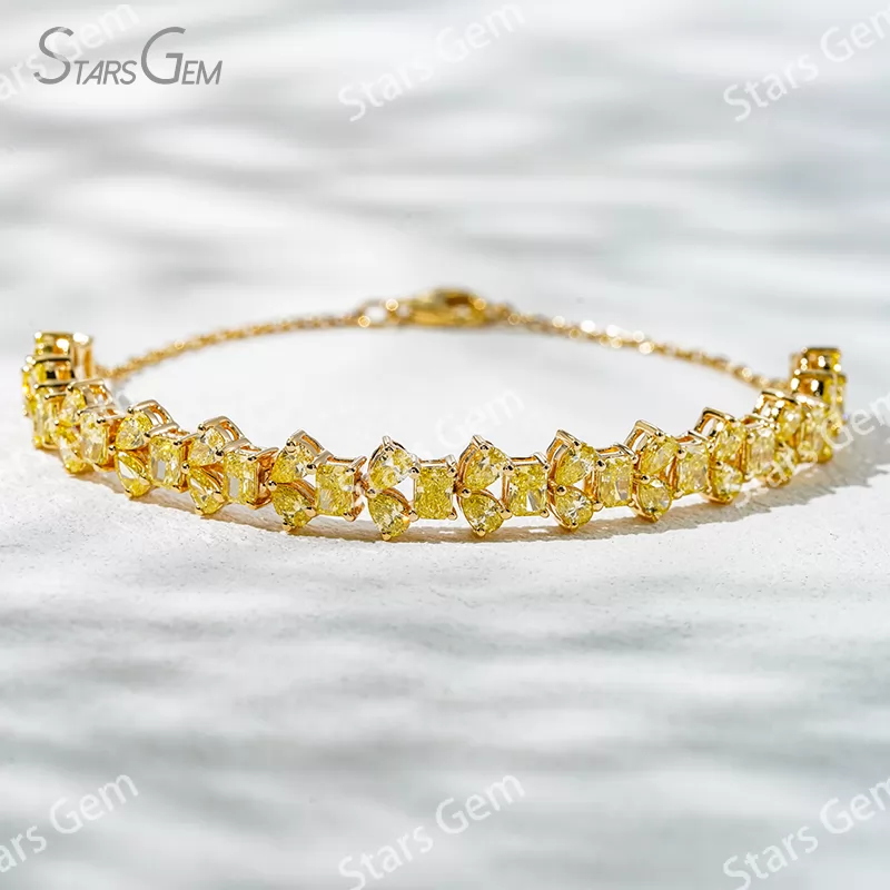 2.5×3.5mm Radiant Cut & Pear Cut Yellow Lab Grown Diamond 18K Yellow Gold Diamond Bracelet