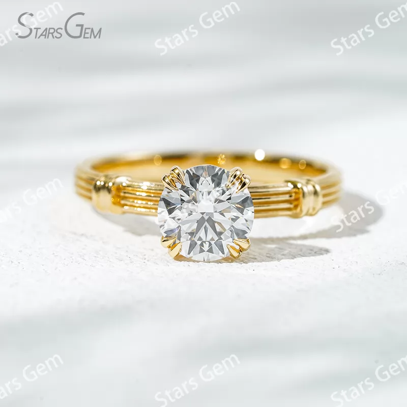 Unique Double Claw Set 18K Solid Gold with NGTC Certified 1.2 Carat Round Brilliant Cut Lab Diamond Solitaire Engagement Ring
