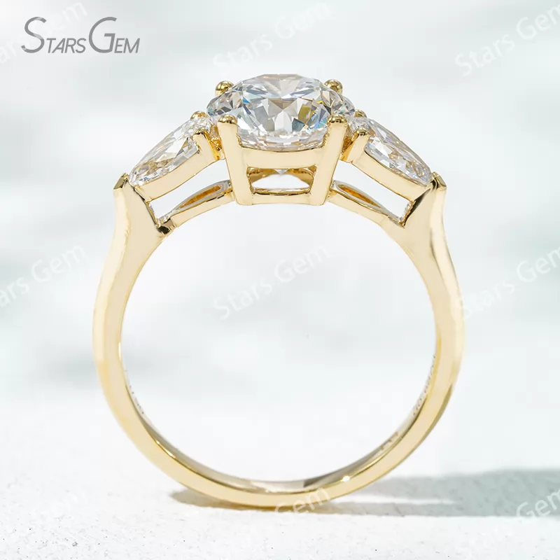 18K Solid Gold Three Stone Type Certified 2.0ct Round Brilliant Cut with Pear Cut Lab Grown Diamond Engagement Ring