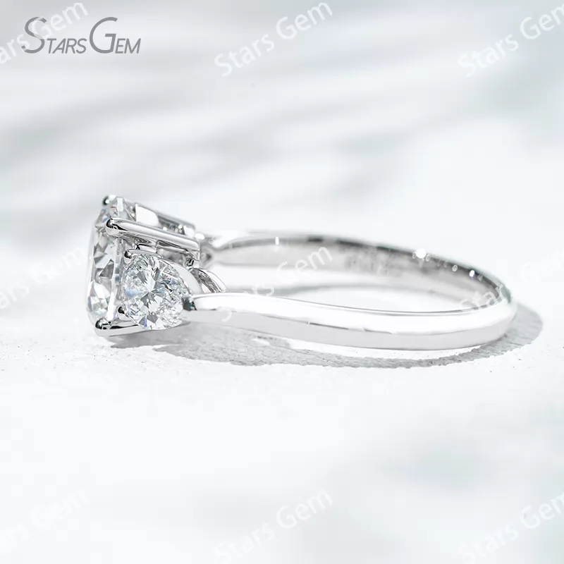 18K Solid Gold Three Stone Type Certified 2.0ct Round Brilliant Cut with Pear Cut Lab Grown Diamond Engagement Ring