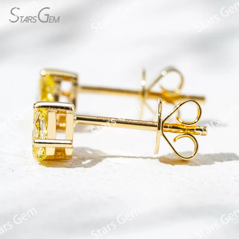 3×4.5mm Pear Cut Yellow Color Lab Grown Diamond Heart Shape Design 18K Yellow Gold Diamond Stud Earrings