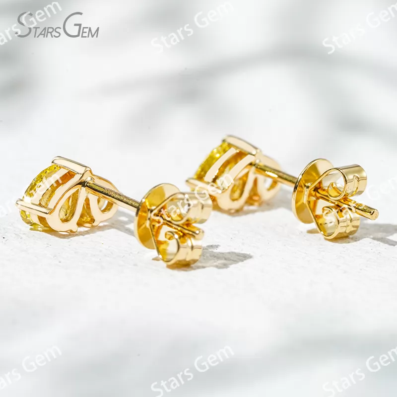 3×4.5mm Pear Cut Yellow Color Lab Grown Diamond Heart Shape Design 18K Yellow Gold Diamond Stud Earrings