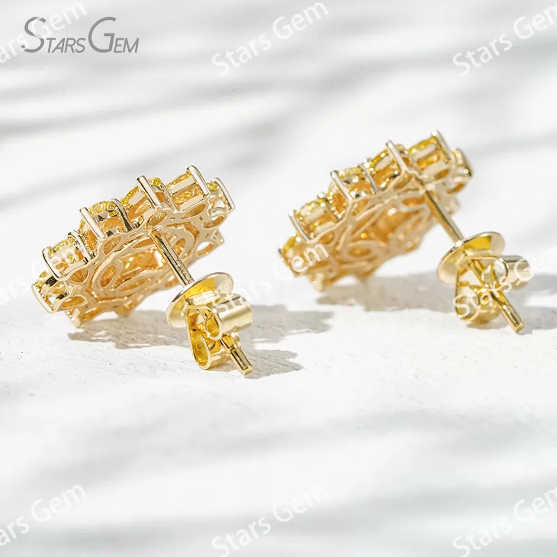 2.3×4.3mm Marquise Cut & 2×3mm Pear Cut Yellow Color Lab Grown Diamond Sunflower Design 18K Yellow Gold Diamond Stud Earrings