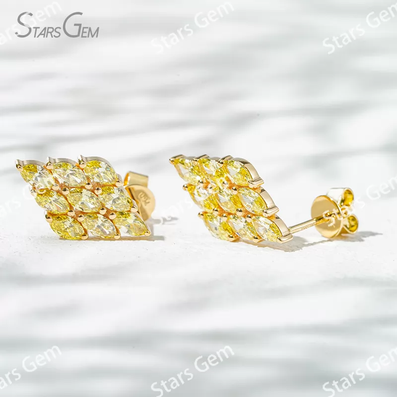2.3×4.3mm Marquise Cut Yellow Color Lab Grown Diamond 18K Yellow Gold Diamond Stud Earrings