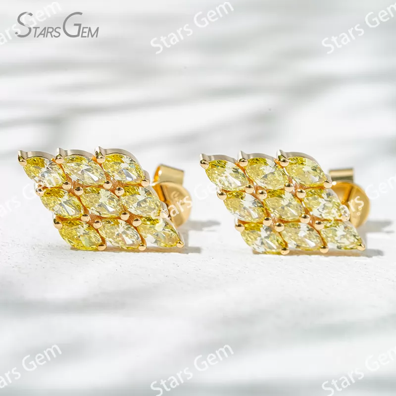 2.3×4.3mm Marquise Cut Yellow Color Lab Grown Diamond 18K Yellow Gold Diamond Stud Earrings