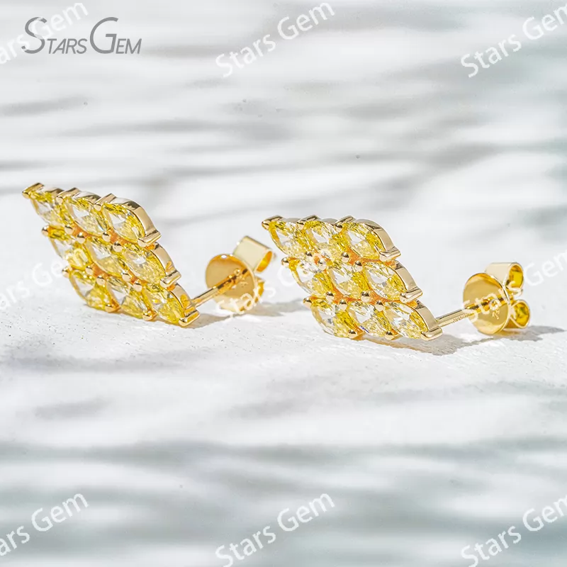 2.3×4.3mm Marquise Cut Yellow Color Lab Grown Diamond 18K Yellow Gold Diamond Stud Earrings