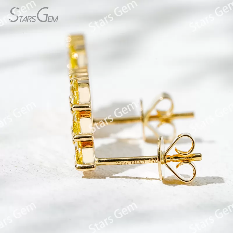 2.3×4.3mm Marquise Cut Yellow Color Lab Grown Diamond 18K Yellow Gold Diamond Stud Earrings